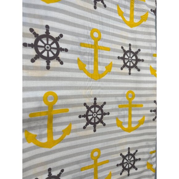 Waverly Anchors & Ship Wheels Nautical Fabric 1 yard + 6" x 44" Cotton Gray & Ye - Picture 1 of 5